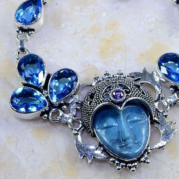 Tpz 250b bracelet bouddha jaspe topaze iolite bleue esoterique bijou argent 925 vente achat