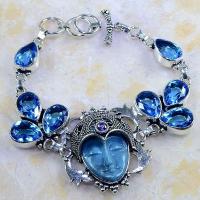 Tpz 250d bracelet bouddha jaspe topaze iolite bleue esoterique bijou argent 925 vente achat