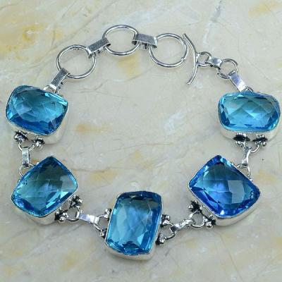 TPZ-264- BRACELET avec TOPAZE Bleue suisse et monture en argent 925 - 20 cm - 155 carats 31 gr