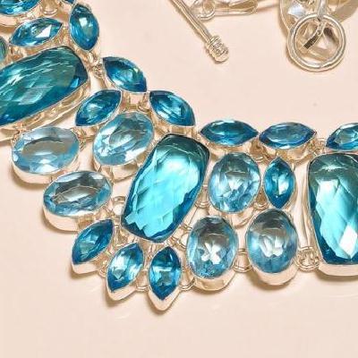 Tpz 273a collier parure sautoir topaze bleue suisse bijou argent 925 vente achat