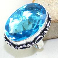 Tpz 307a bague t55 topaze bleu suisse gemme taille lithotherapie bijou argent 925 vente achat