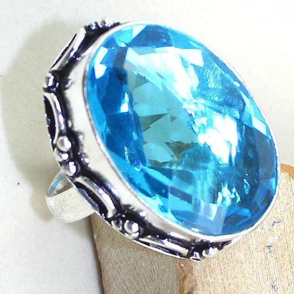 Tpz 307b bague t55 topaze bleu suisse gemme taille lithotherapie bijou argent 925 vente achat 1