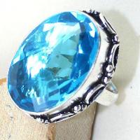 Tpz 307b bague t55 topaze bleu suisse gemme taille lithotherapie bijou argent 925 vente achat