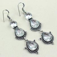 Tpz 318a boucles pendant oreilles topaze quartz blanche cristal bijou argent 925 vente achat