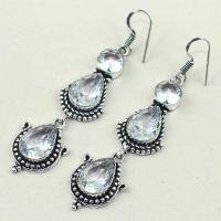 Tpz 318b boucles pendant oreilles topaze quartz blanche cristal bijou argent 925 vente achat