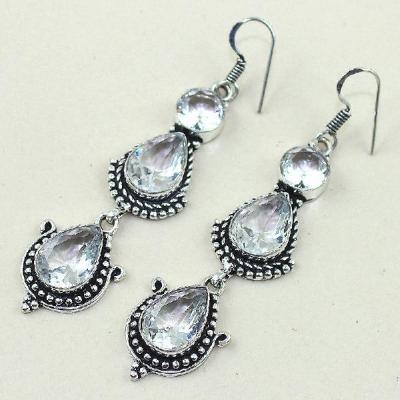 Tpz 318c boucles pendant oreilles topaze quartz blanche cristal bijou argent 925 vente achat