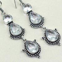 Tpz 318c boucles pendant oreilles topaze quartz blanche cristal bijou argent 925 vente achat