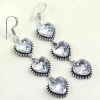 Tpz 332a boucles coeur pendant oreilles topaze quartz blanche cristal bijou argent 925 vente achat