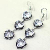 Tpz 332b boucles coeur pendant oreilles topaze quartz blanche cristal bijou argent 925 vente achat