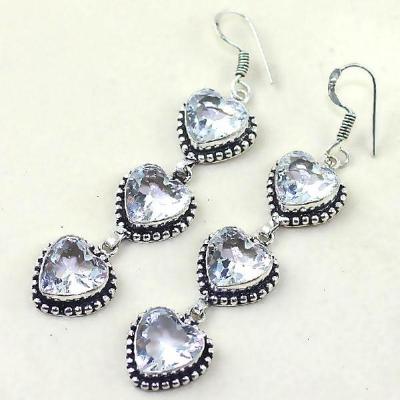 Tpz 332c boucles coeur pendant oreilles topaze quartz blanche cristal bijou argent 925 vente achat