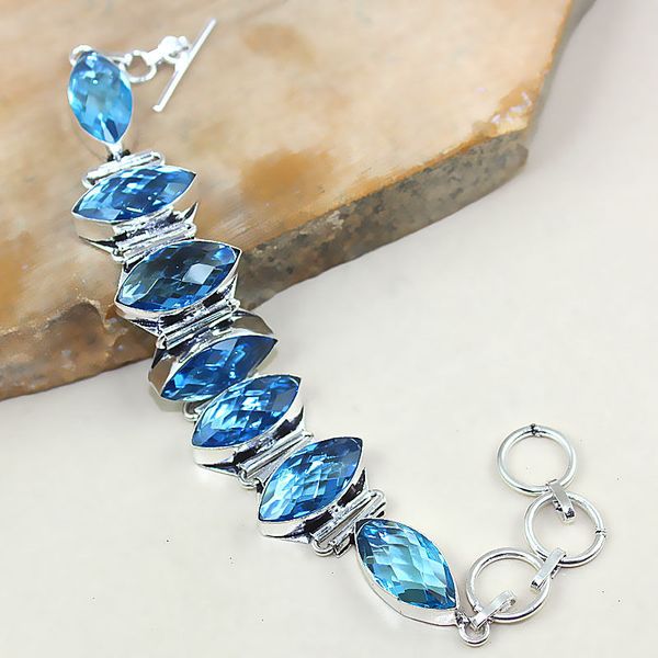 Tpz 333a bracelet topaze quartz bleue tanzanite bijou argent 925 vente achat