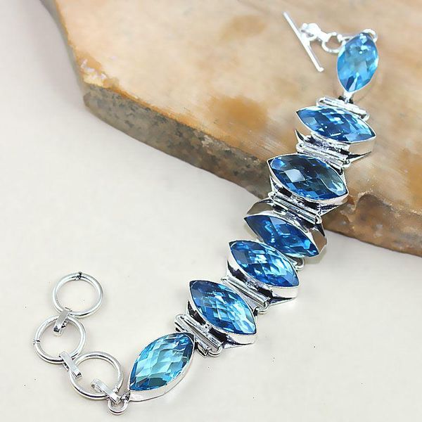 Tpz 333d bracelet topaze quartz bleue tanzanite bijou argent 925 vente achat