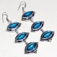 Tpz 336a boucles pendant oreilles topaze quartz bleue suisse bijou argent 925 vente achat