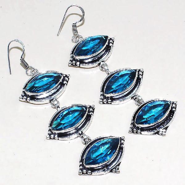 Tpz 336a boucles pendant oreilles topaze quartz bleue suisse bijou argent 925 vente achat