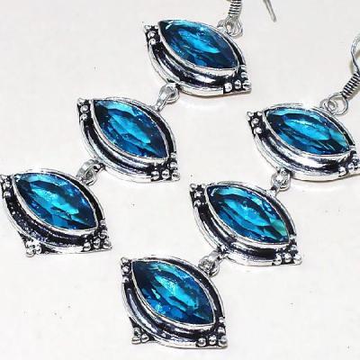 Tpz 336b boucles pendant oreilles topaze quartz bleue suisse bijou argent 925 vente achat