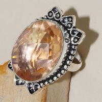 Tpz 337c bague t59 chevaliere topaze rose peche bijoux medievale argent 925 vente achat