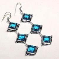 Tpz 340a boucles pendant oreilles topaze quartz bleue suisse bijou argent 925 vente achat