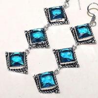 Tpz 340b boucles pendant oreilles topaze quartz bleue suisse bijou argent 925 vente achat