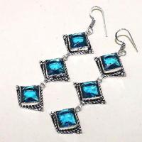 Tpz 340c boucles pendant oreilles topaze quartz bleue suisse bijou argent 925 vente achat