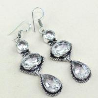 Tpz 348a boucles pendant oreilles topaze blanche cristal bijou argent 925 vente achat