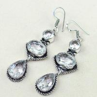 Tpz 348b boucles pendant oreilles topaze blanche cristal bijou argent 925 vente achat