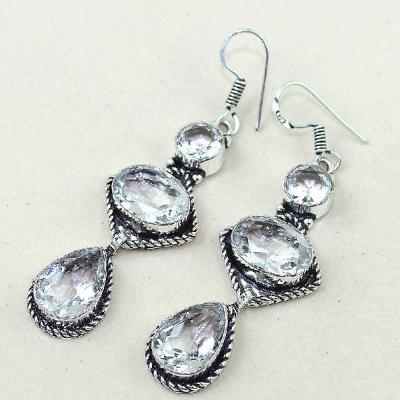 Tpz 348c boucles pendant oreilles topaze blanche cristal bijou argent 925 vente achat