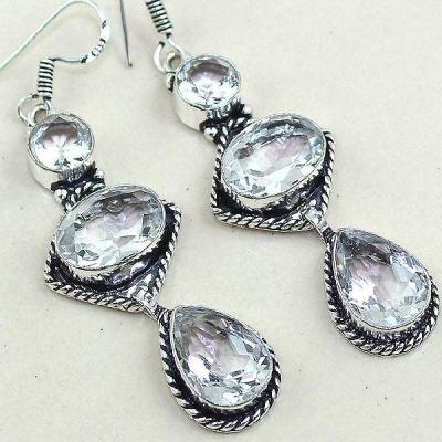 Tpz 348c boucles pendant oreilles topaze blanche cristal bijou argent 925 vente achat