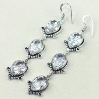 Tpz 349b boucles pendant oreilles topaze blanche cristal bijou argent 925 vente achat