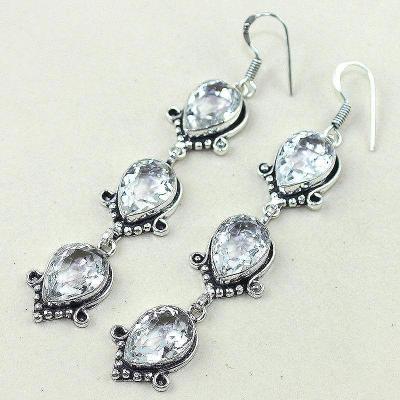 Tpz 349c boucles pendant oreilles topaze blanche cristal bijou argent 925 vente achat