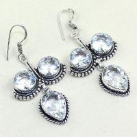 Tpz 350a boucles pendant oreilles topaze blanche cristal bijou argent 925 vente achat