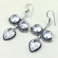 Tpz 350b boucles pendant oreilles topaze blanche cristal bijou argent 925 vente achat