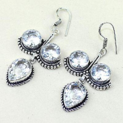 Tpz 350a boucles pendant oreilles topaze blanche cristal bijou argent 925 vente achat