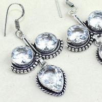 Tpz 350c boucles pendant oreilles topaze blanche cristal bijou argent 925 vente achat