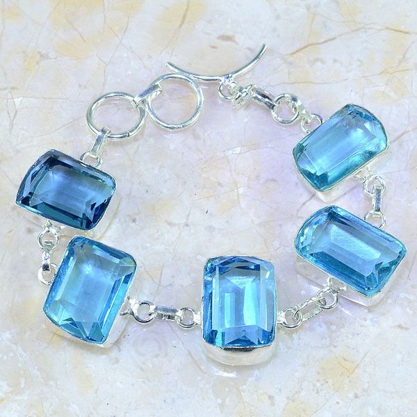 Tpz 361a bracelet topaze quartz bleue tanzanite bijou argent 925 vente achat