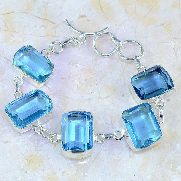 Tpz 361d bracelet topaze quartz bleue tanzanite bijou argent 925 vente achat