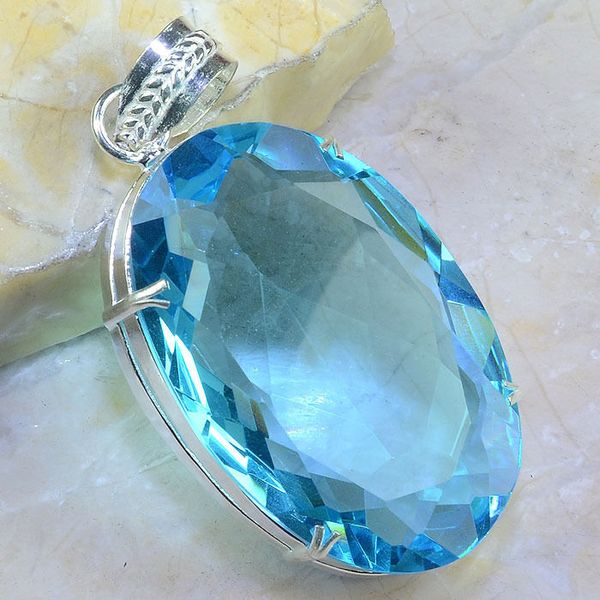 Tpz 364a pendentif pierre topaze bleu suisse gemme lithotherapie bijou argent 925 vente achat