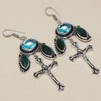 Tpz 401a boucles croix crucifix oreilles topaze saphir bijou argent 925 vente achat