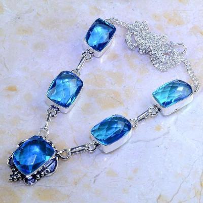 Tpz 408a collier sautoir parure topaze bleue iolite bijou argent 925 vente achat