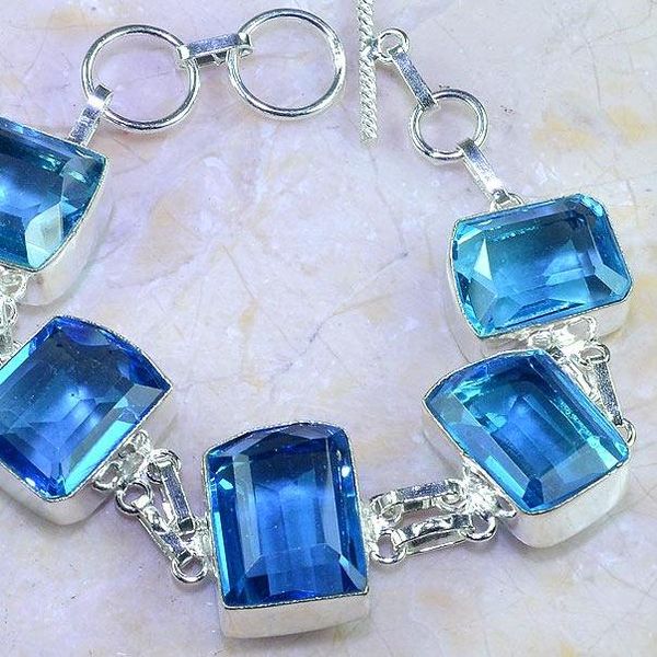 Tpz 414c bracelet topaze quartz bleue tanzanite bijou argent 925 vente achat