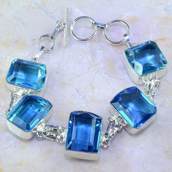 Tpz 414d bracelet topaze quartz bleue tanzanite bijou argent 925 vente achat