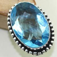 Tpz 420b bague t57 chevaliere medievale topaze bleue iolite bijoux argent 925 vente achat