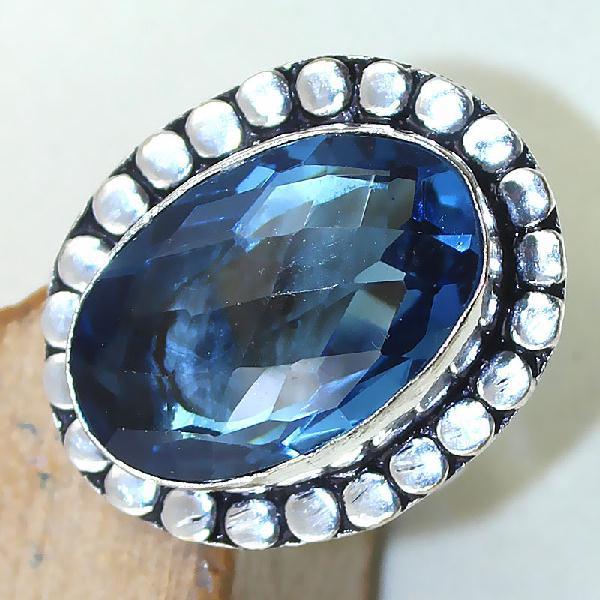 Tpz 429c bague t59 chevaliere medievale topaze bleue iolite bijoux argent 925 vente achat