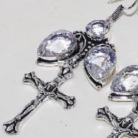 Tpz 452b boucles croix crucifix oreilles topaze blanche cristal argent 925 vente achat