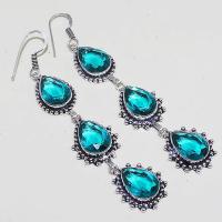 Tpz 461a boucles oreilles topaze bleue cristal argent 925 vente achat