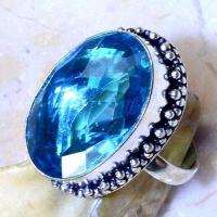 Tpz 544c bague t57 chevaliere medievale topaze bleue suisse 18x25mm bijoux argent 925 vente achat