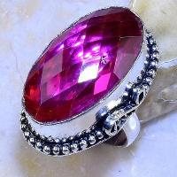 Tpz 552a bague t57 chevaliere medievale topaze pink rose 16x28mm bijoux argent 925 vente achat