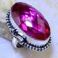 Tpz 552b bague t57 chevaliere medievale topaze pink rose 16x28mm bijoux argent 925 vente achat