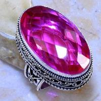 Tpz 580b bague t54 chevaliere medievale topaze rose 18x28mm bijoux argent 925 vente achat