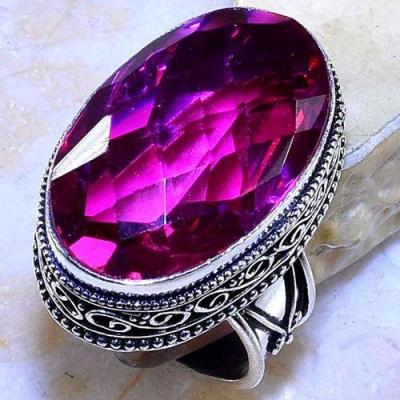 Tpz 581a bague t59 chevaliere medievale topaze rose 19x30mm bijoux argent 925 vente achat