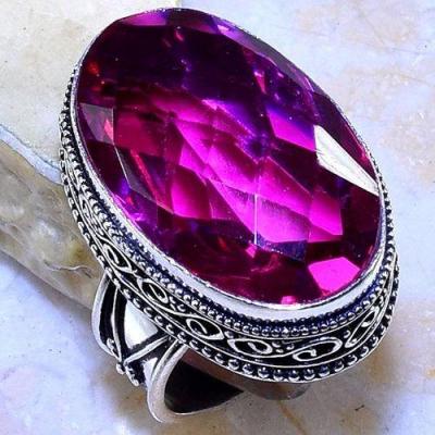 Tpz 581a bague t59 chevaliere medievale topaze rose 19x30mm bijoux argent 925 vente achat